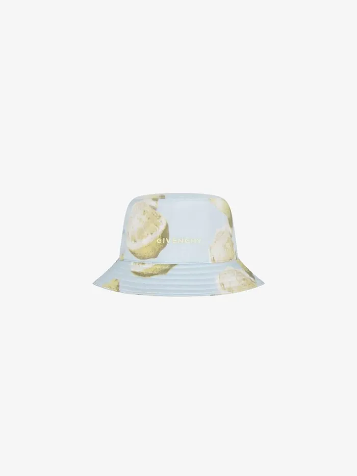 Women Beanies and Caps Givenchy GIVENCHY Bucket Hat In Silk With Lemon Print Sky Blue