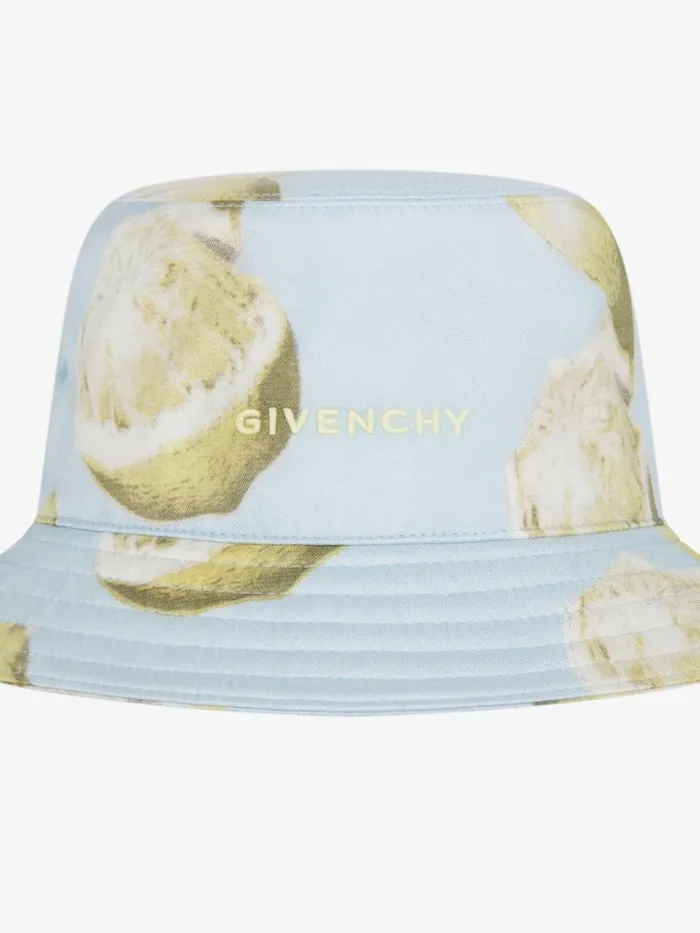 Women Beanies and Caps Givenchy GIVENCHY Bucket Hat In Silk With Lemon Print Sky Blue Women Beanies and Caps Givenchy GIVENCHY Bucket Hat In Silk With Lemon Print Sky Blue