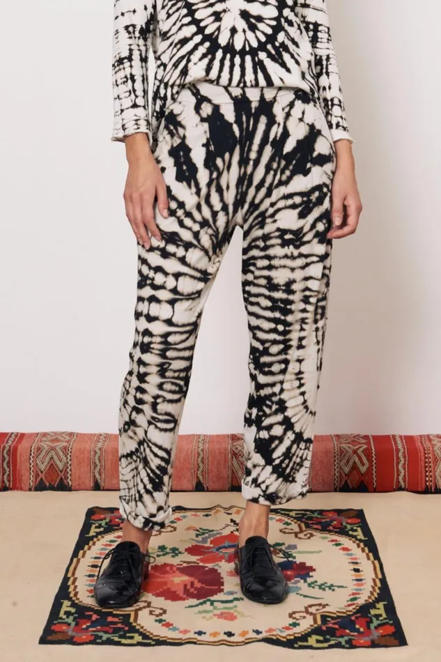 Women Black And Dirty White Easy Cuff Pant Raquel Allegra Bottoms