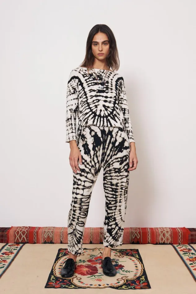 Women Black And Dirty White Easy Cuff Pant Raquel Allegra Bottoms