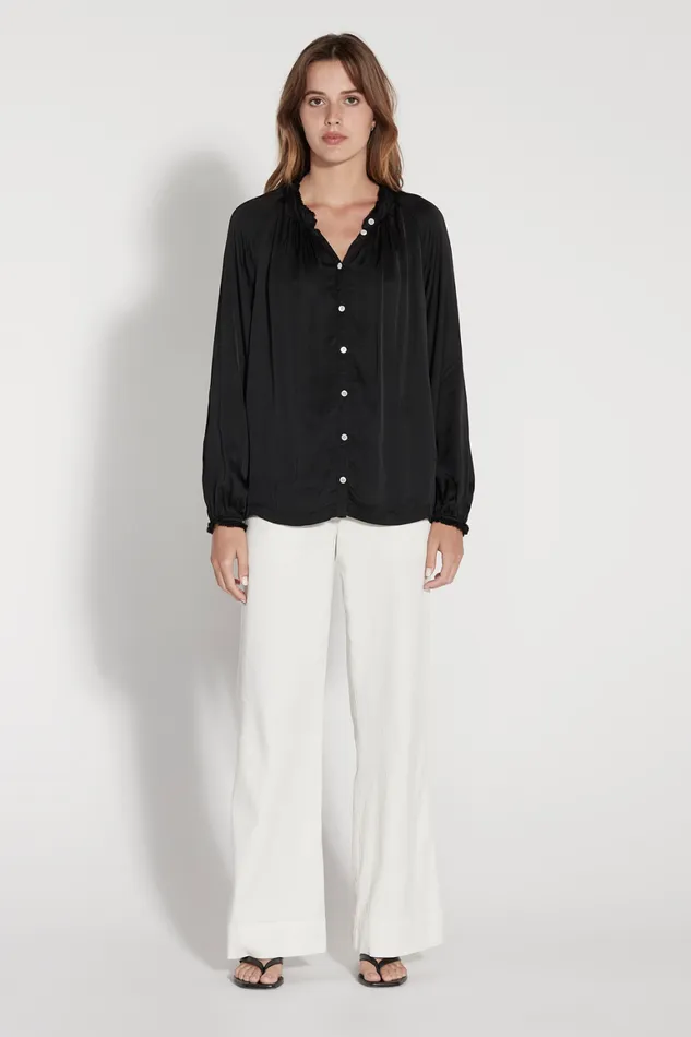 Women Black Victorian Ruffle Blouse Raquel Allegra Tops