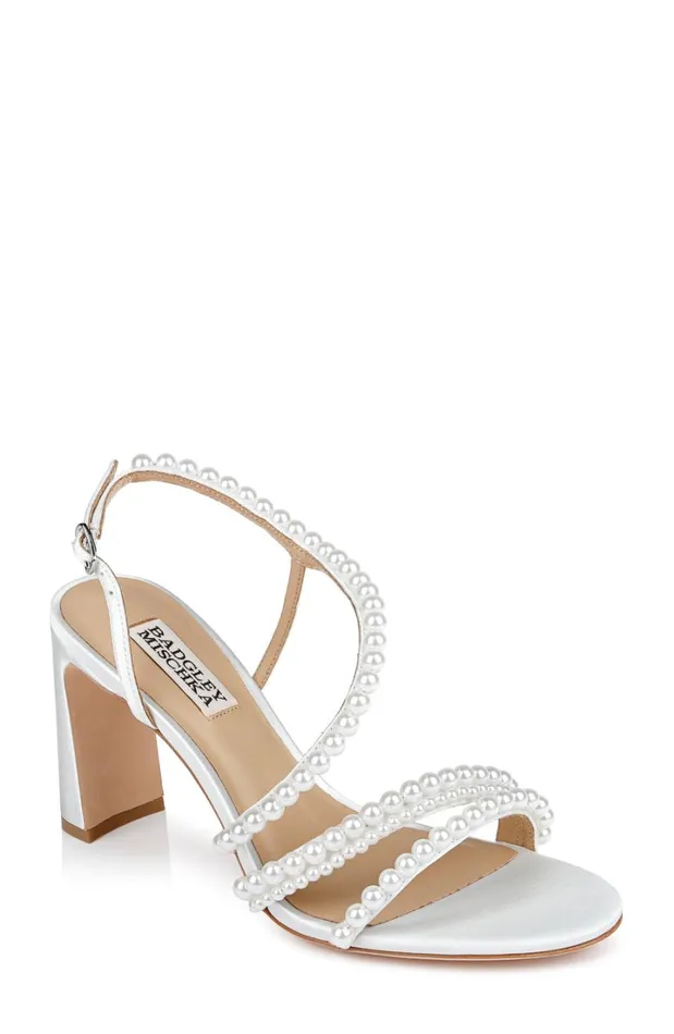 Women Block Heels Badgley Mischka Amora Pearl Strap Block Heels Black