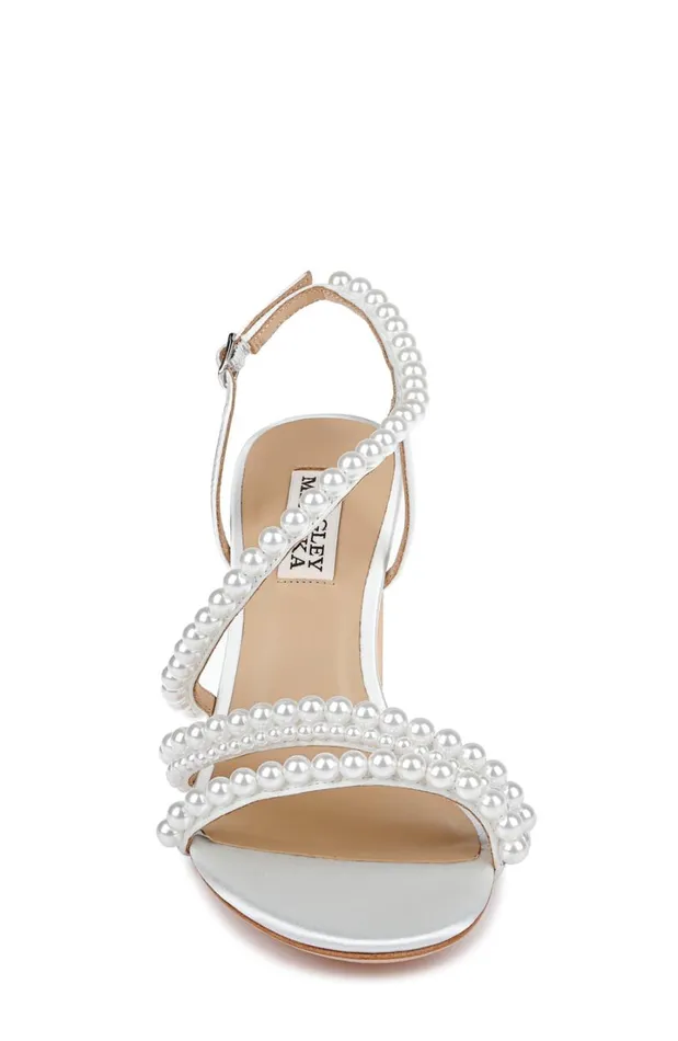 Women Block Heels Badgley Mischka Amora Pearl Strap Block Heels Black
