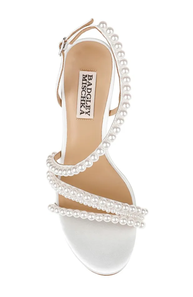 Women Block Heels Badgley Mischka Amora Pearl Strap Block Heels Black