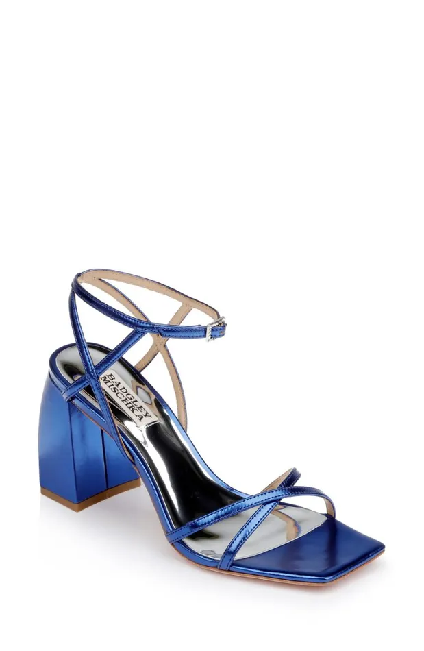 Women Block Heels Badgley Mischka Ivanka Strappy Metallic Block Heel Royal Blue