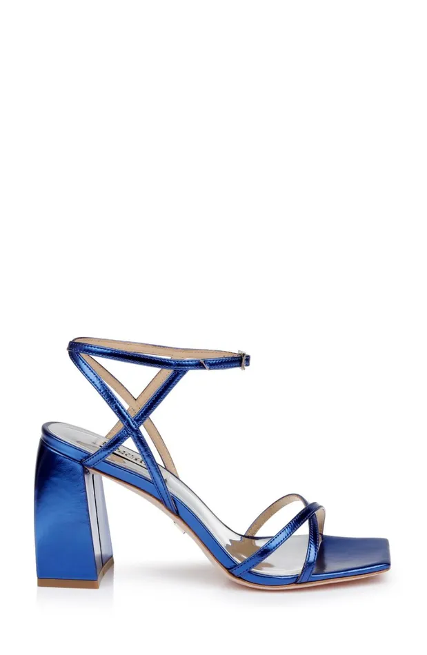 Women Block Heels Badgley Mischka Ivanka Strappy Metallic Block Heel Royal Blue