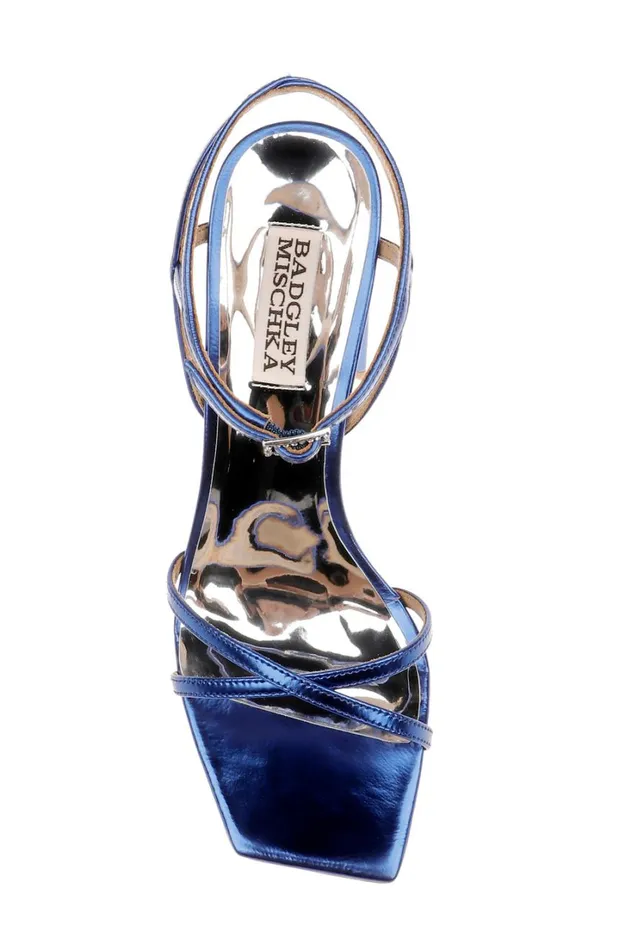 Women Block Heels Badgley Mischka Ivanka Strappy Metallic Block Heel Royal Blue