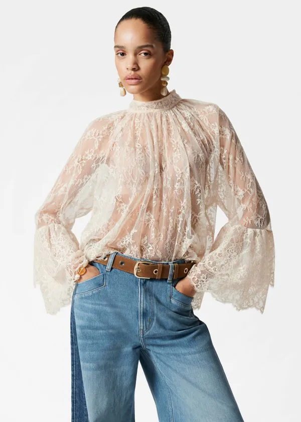 Women Blouses and Shirts and Other Stories Flounced Lace Blouse Cream