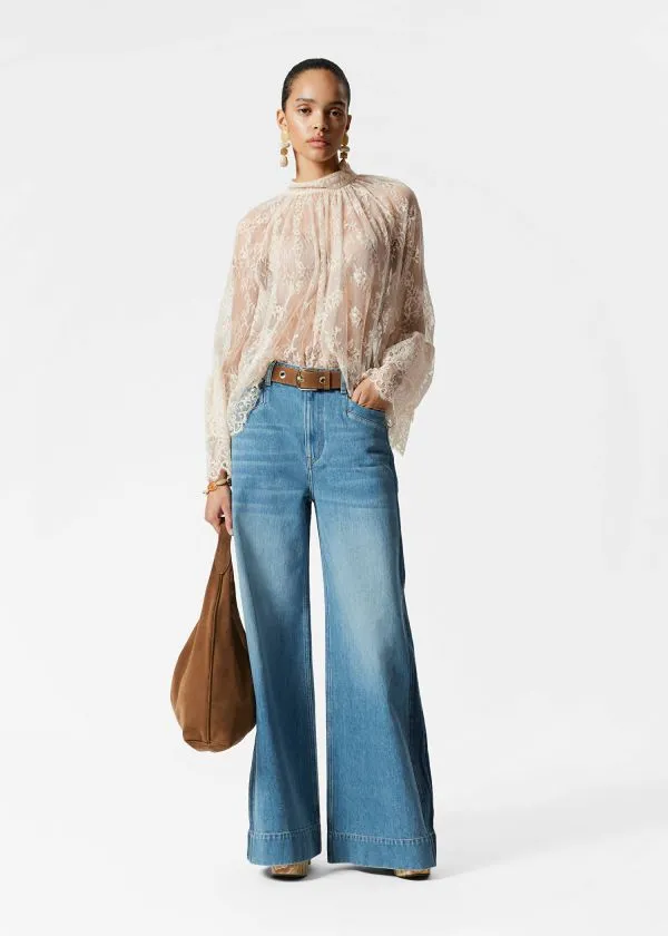 Women Blouses and Shirts and Other Stories Flounced Lace Blouse Cream