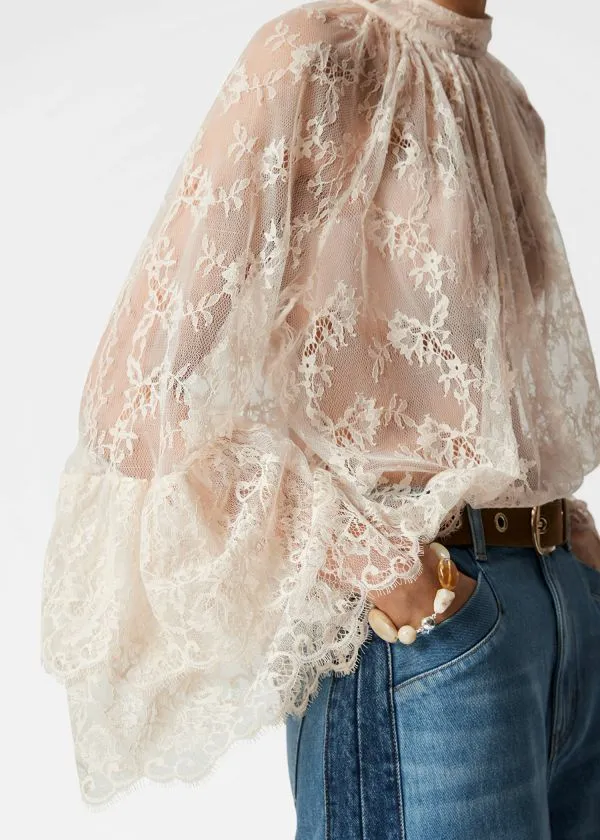 Women Blouses and Shirts and Other Stories Flounced Lace Blouse Cream