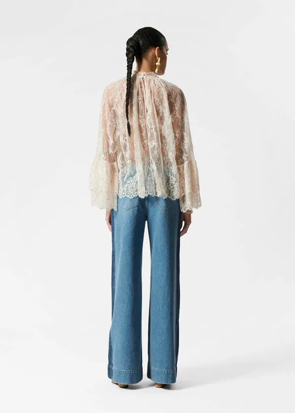 Women Blouses and Shirts and Other Stories Flounced Lace Blouse Cream
