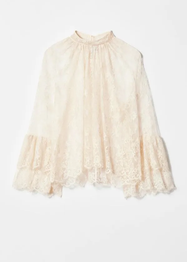 Women Blouses and Shirts and Other Stories Flounced Lace Blouse Cream