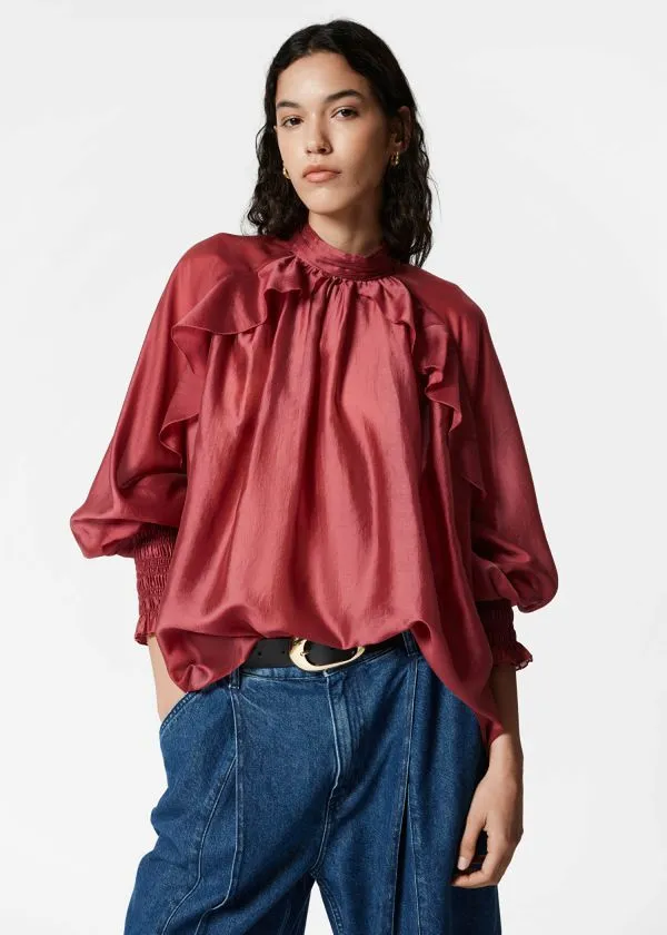 Women Blouses and Shirts and Other Stories Frilled Blouse Dark Red