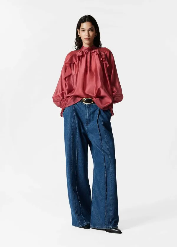 Women Blouses and Shirts and Other Stories Frilled Blouse Dark Red