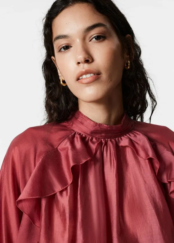 Women Blouses and Shirts and Other Stories Frilled Blouse Dark Red