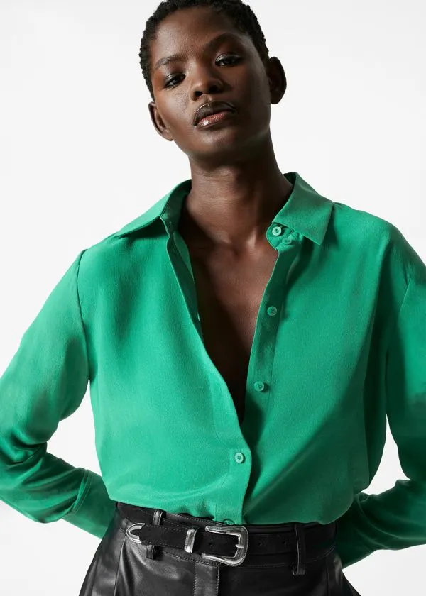 Women Blouses and Shirts and Other Stories Silk Shirt Green