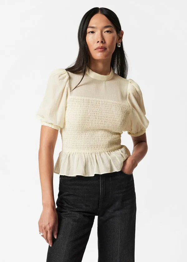 Women Blouses and Shirts and Other Stories Smocked Peplum Blouse Cream