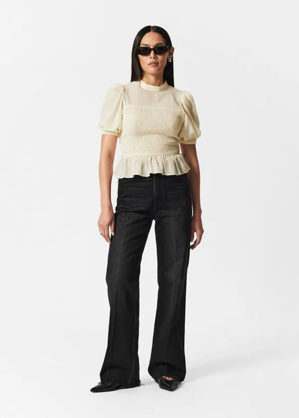 Women Blouses and Shirts and Other Stories Smocked Peplum Blouse Cream