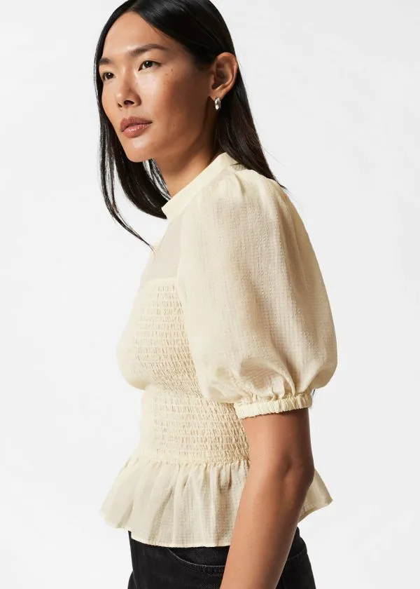 Women Blouses and Shirts and Other Stories Smocked Peplum Blouse Cream