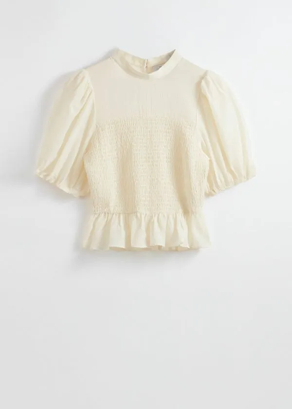 Women Blouses and Shirts and Other Stories Smocked Peplum Blouse Cream