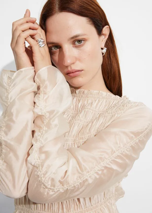 Women Blouses and Shirts and Other Stories Smocked Top Beige