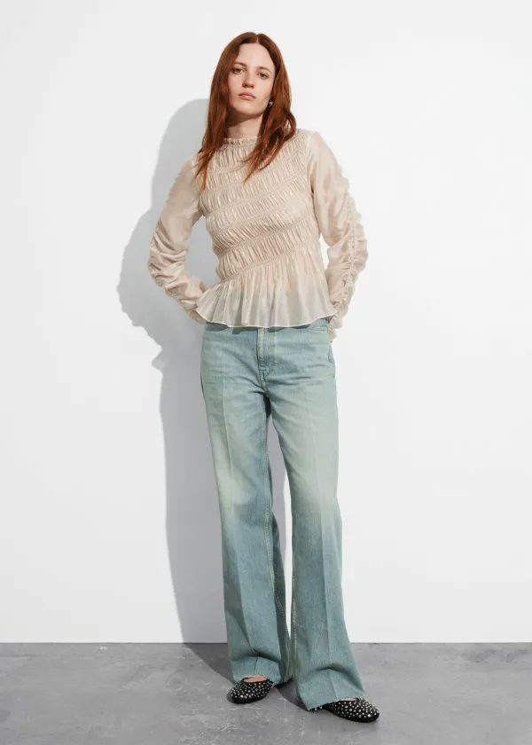 Women Blouses and Shirts and Other Stories Smocked Top Beige