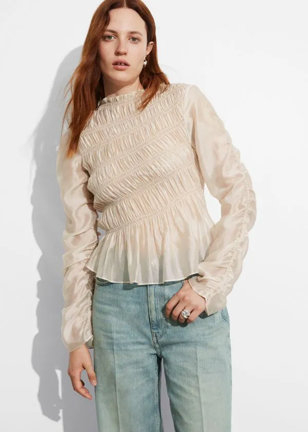 Women Blouses and Shirts and Other Stories Smocked Top Beige