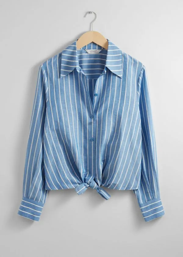 Women Blouses and Shirts and Other Stories TieFront Shirt Blueandwhite Stripes