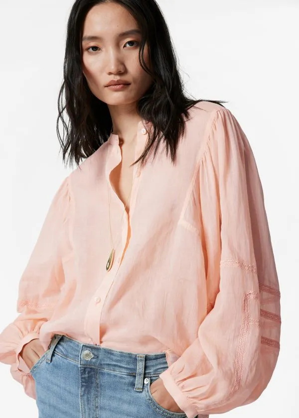 Women Blouses and Shirts and Other Stories Voluminous Sleeve Blouse Peach