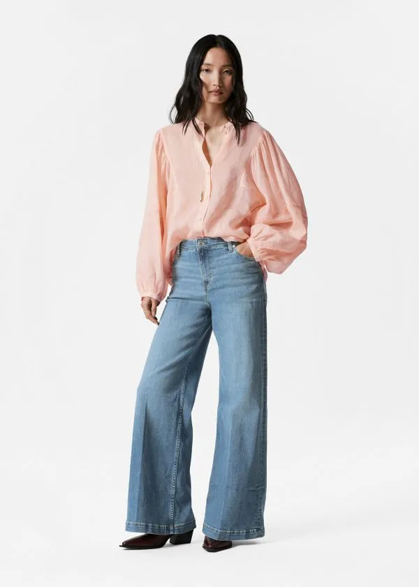 Women Blouses and Shirts and Other Stories Voluminous Sleeve Blouse Peach