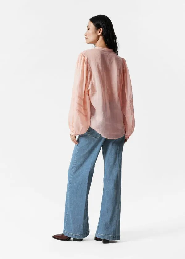 Women Blouses and Shirts and Other Stories Voluminous Sleeve Blouse Peach