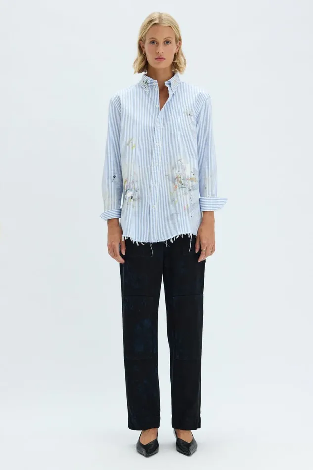 Women Blue Stripe Painter Shirt Raquel Allegra Dresses