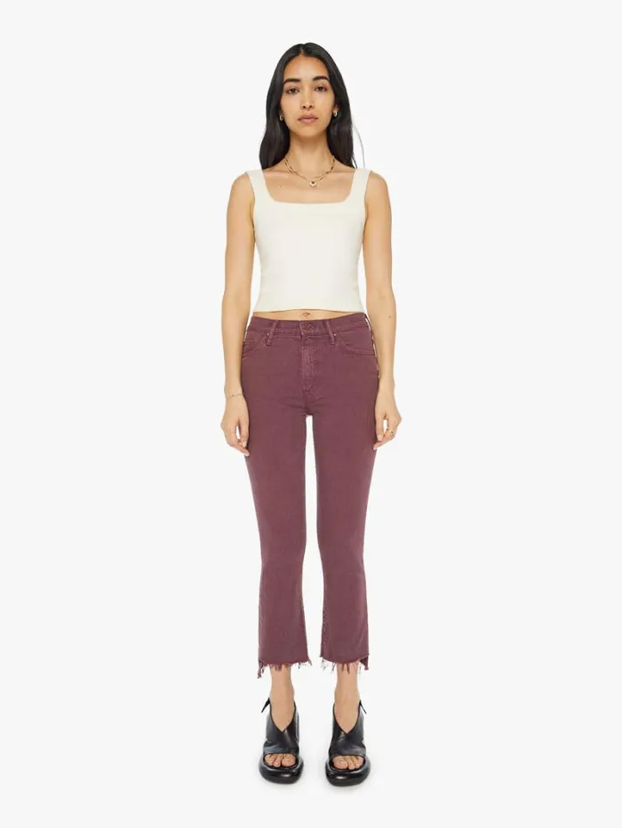 Women Bootcut Mother Denim The Insider Crop Step Fray Mauve Wine