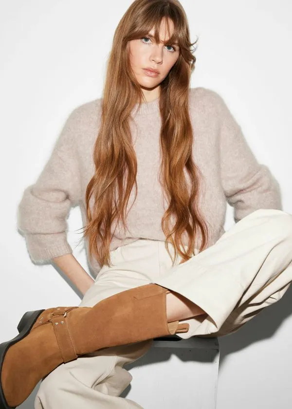 Women Boots and Other Stories Suede Biker Boots Brown