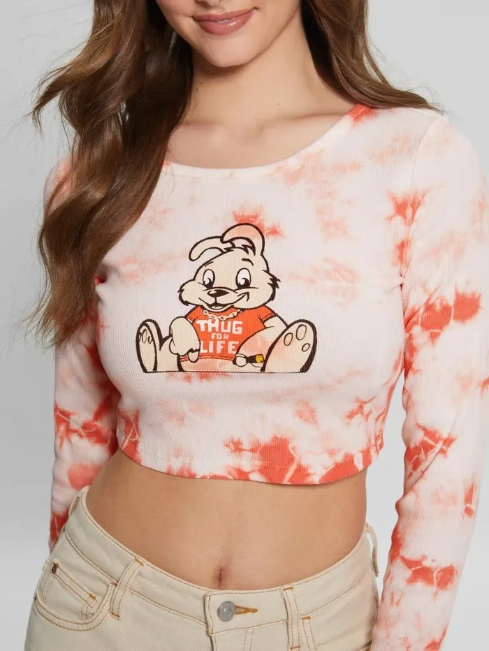 Women Bunny Graphic TieDye Top Hello Peach Multi Tops GUESS