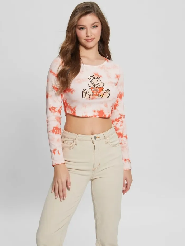Women Bunny Graphic TieDye Top Hello Peach Multi Tops GUESS