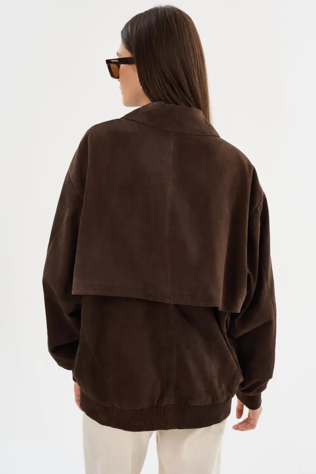 Women CADEN Oversized Suede Bomber Jacket Chocolate LAMARQUE Leather Jackets Women CADEN Oversized Suede Bomber Jacket Chocolate LAMARQUE Leather Jackets