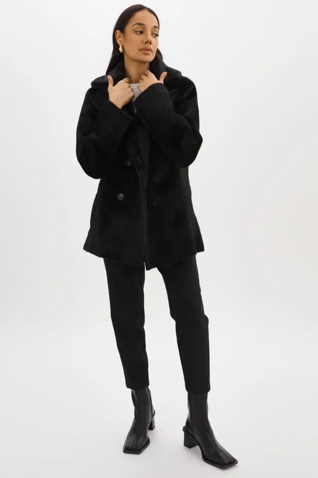 Women CAMILLE Faux Shearling Reversible Coat Black LAMARQUE Sherpa