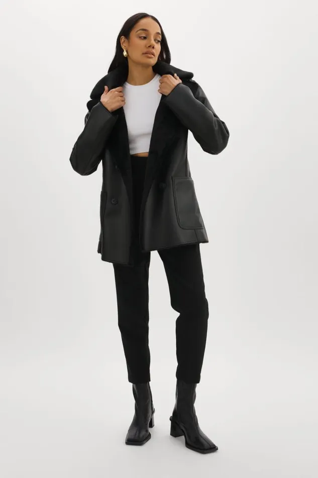 Women CAMILLE Faux Shearling Reversible Coat Black LAMARQUE Sherpa