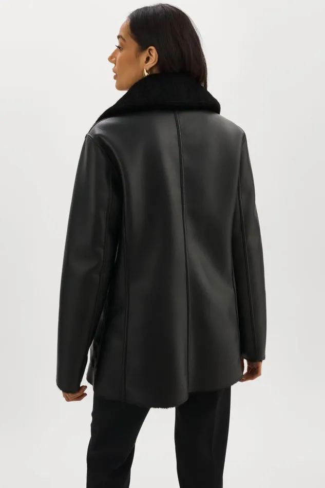 Women CAMILLE Faux Shearling Reversible Coat Black LAMARQUE Sherpa