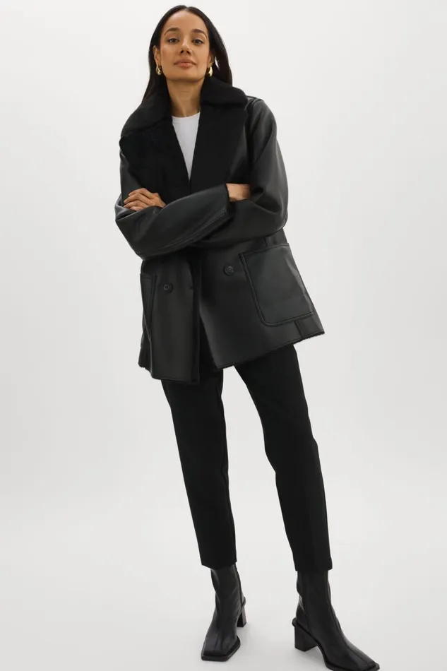 Women CAMILLE Faux Shearling Reversible Coat Black LAMARQUE Sherpa