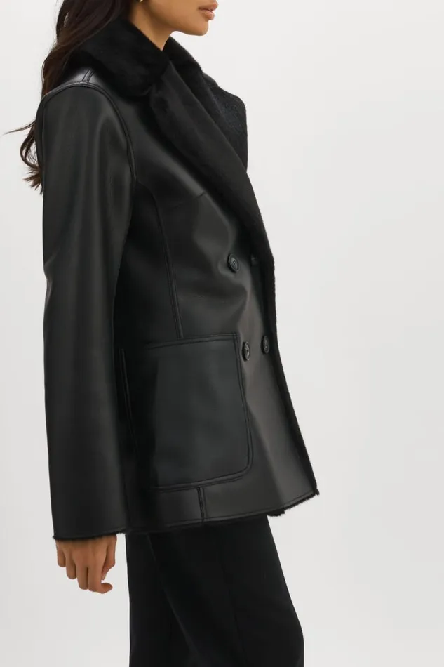 Women CAMILLE Faux Shearling Reversible Coat Black LAMARQUE Sherpa