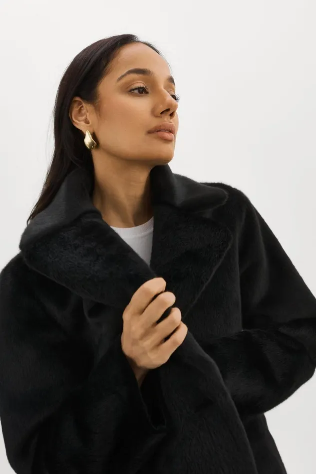 Women CAMILLE Faux Shearling Reversible Coat Black LAMARQUE Sherpa
