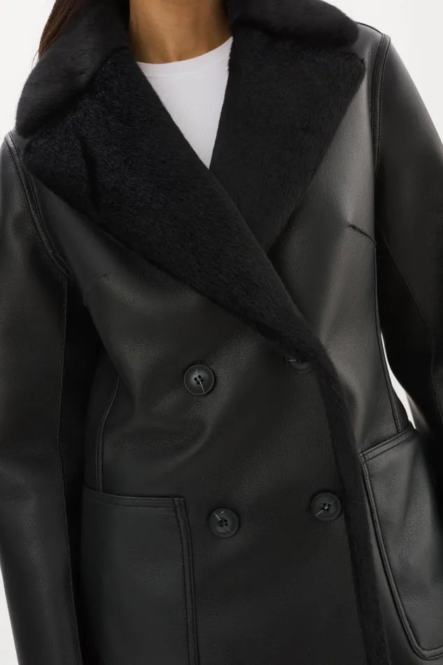 Women CAMILLE Faux Shearling Reversible Coat Black LAMARQUE Sherpa