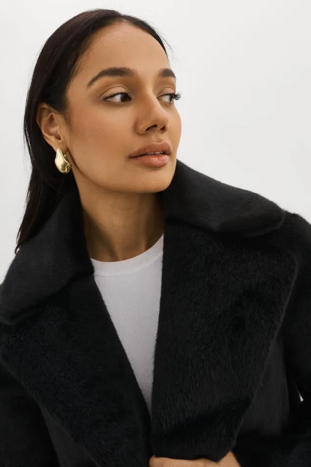 Women CAMILLE Faux Shearling Reversible Coat Black LAMARQUE Sherpa