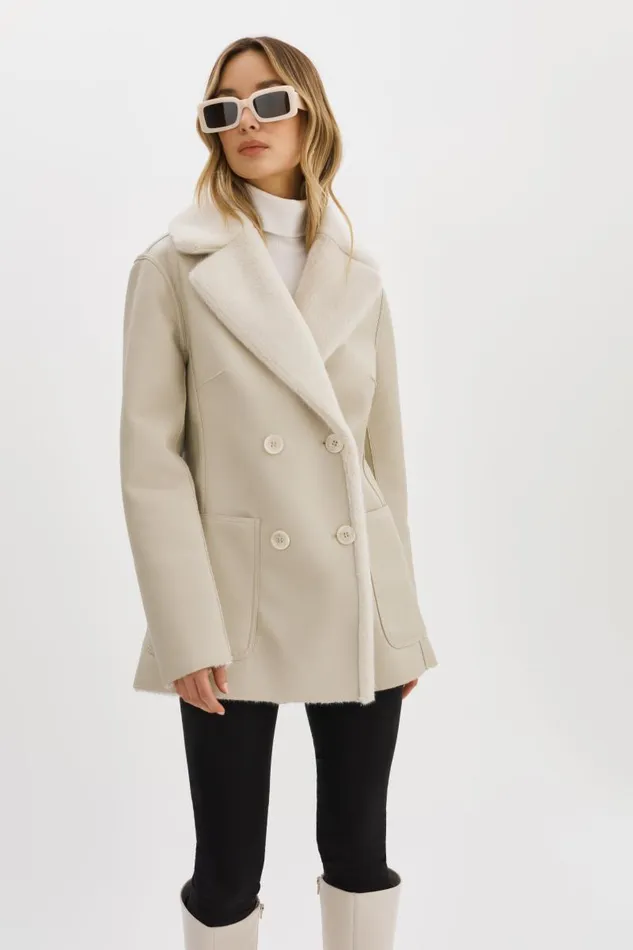 Women CAMILLE Faux Shearling Reversible Coat Ivory LAMARQUE Sherpa Women CAMILLE Faux Shearling Reversible Coat Ivory LAMARQUE Sherpa