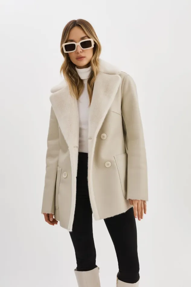 Women CAMILLE Faux Shearling Reversible Coat Ivory LAMARQUE Sherpa Women CAMILLE Faux Shearling Reversible Coat Ivory LAMARQUE Sherpa