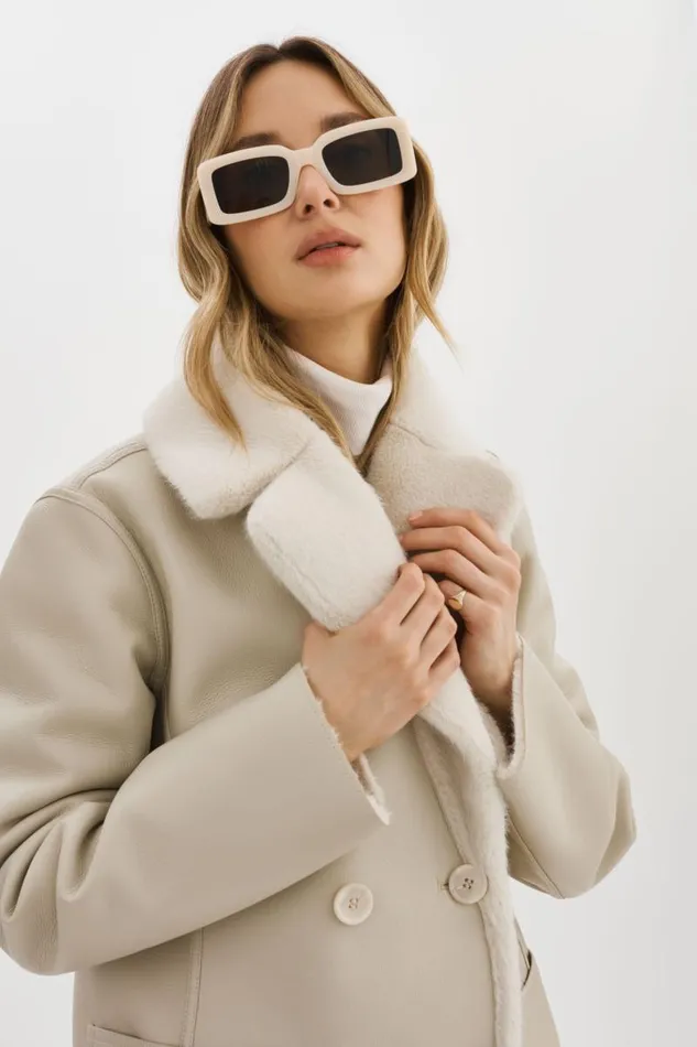 Women CAMILLE Faux Shearling Reversible Coat Ivory LAMARQUE Sherpa Women CAMILLE Faux Shearling Reversible Coat Ivory LAMARQUE Sherpa