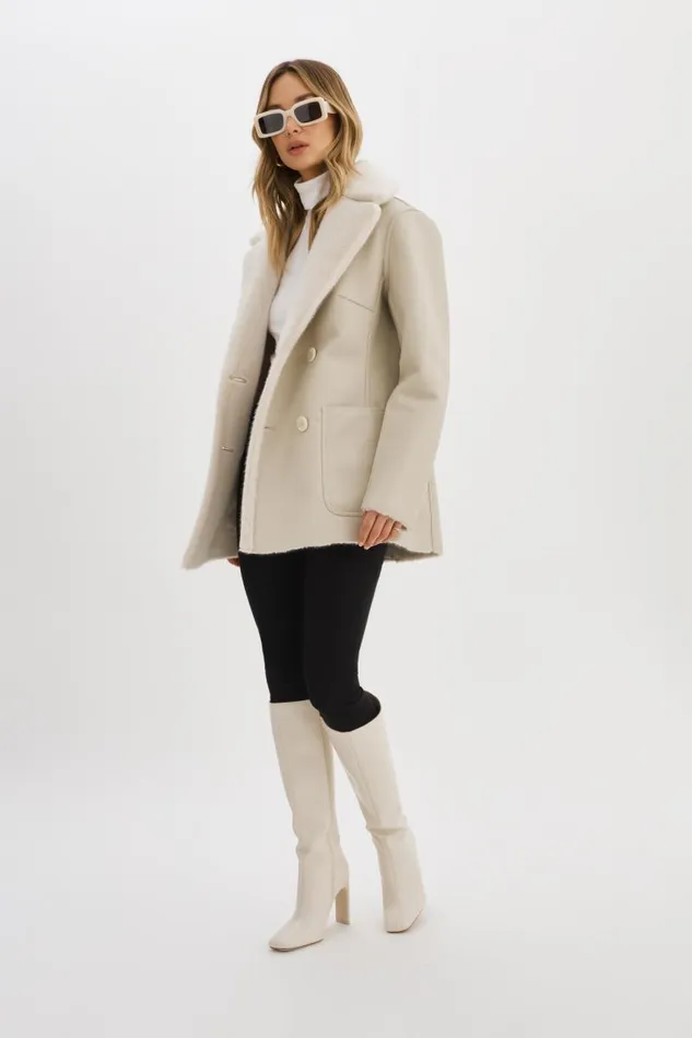 Women CAMILLE Faux Shearling Reversible Coat Ivory LAMARQUE Sherpa Women CAMILLE Faux Shearling Reversible Coat Ivory LAMARQUE Sherpa