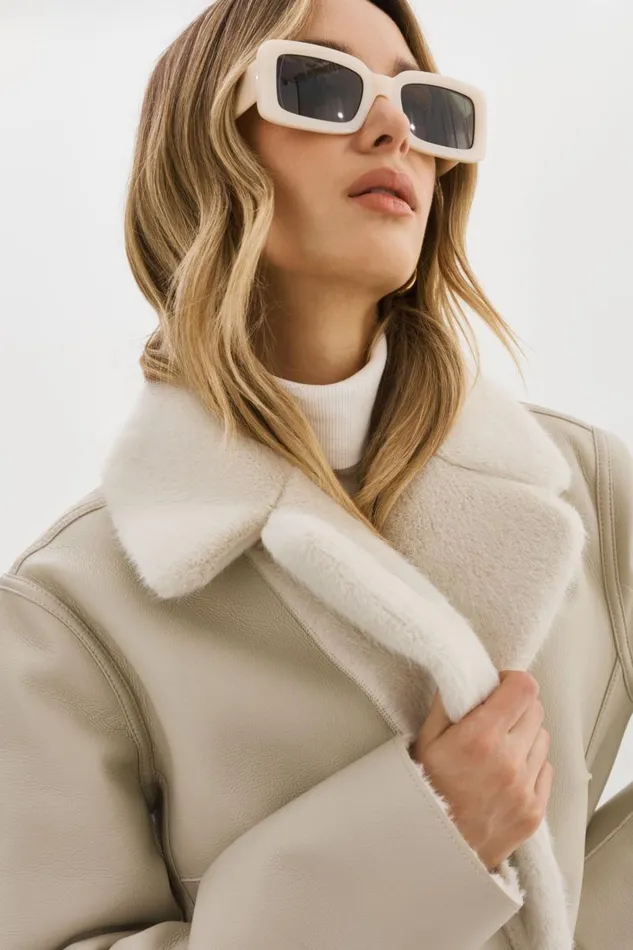 Women CAMILLE Faux Shearling Reversible Coat Ivory LAMARQUE Sherpa Women CAMILLE Faux Shearling Reversible Coat Ivory LAMARQUE Sherpa